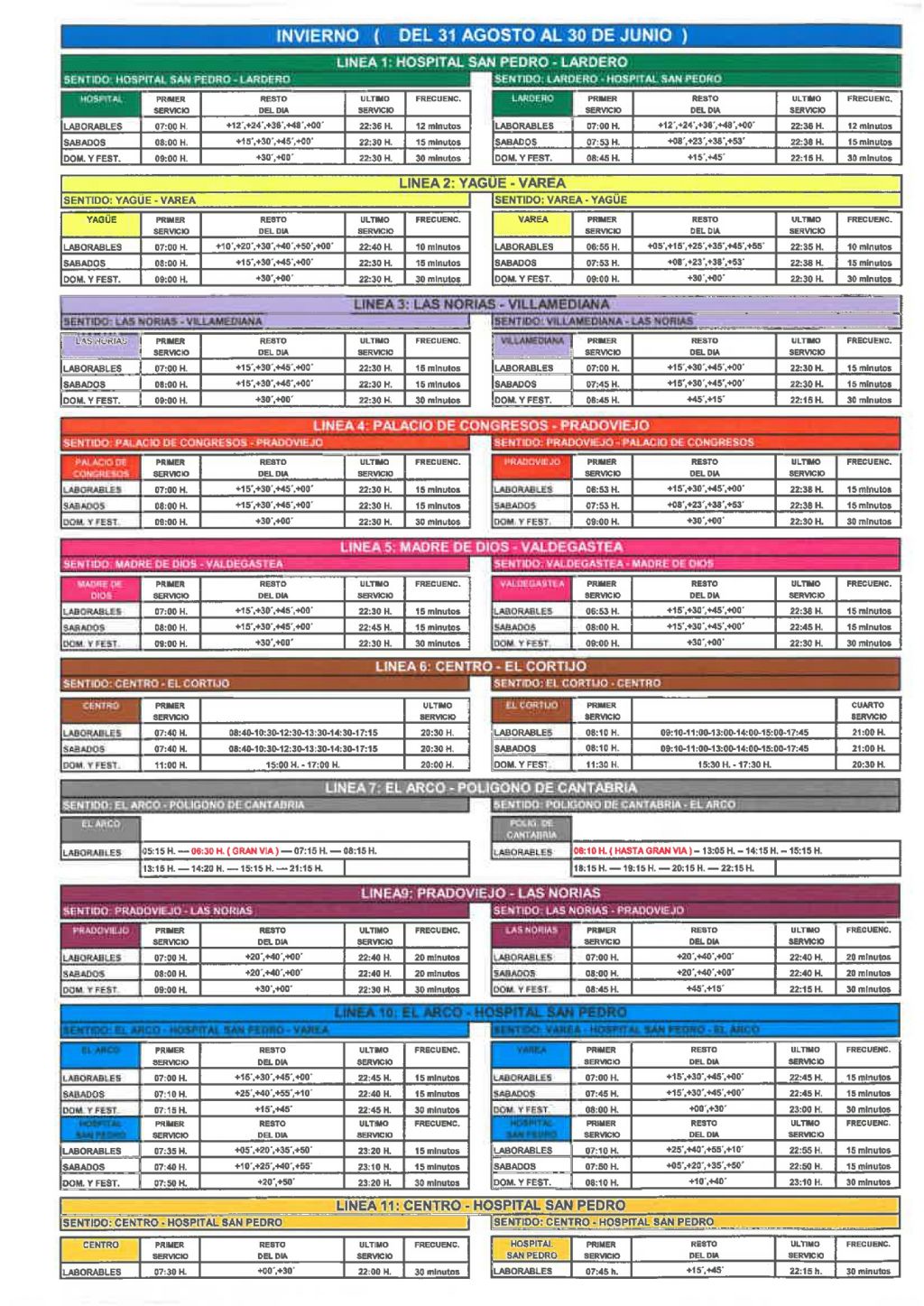 HORARIOS INVIERNO